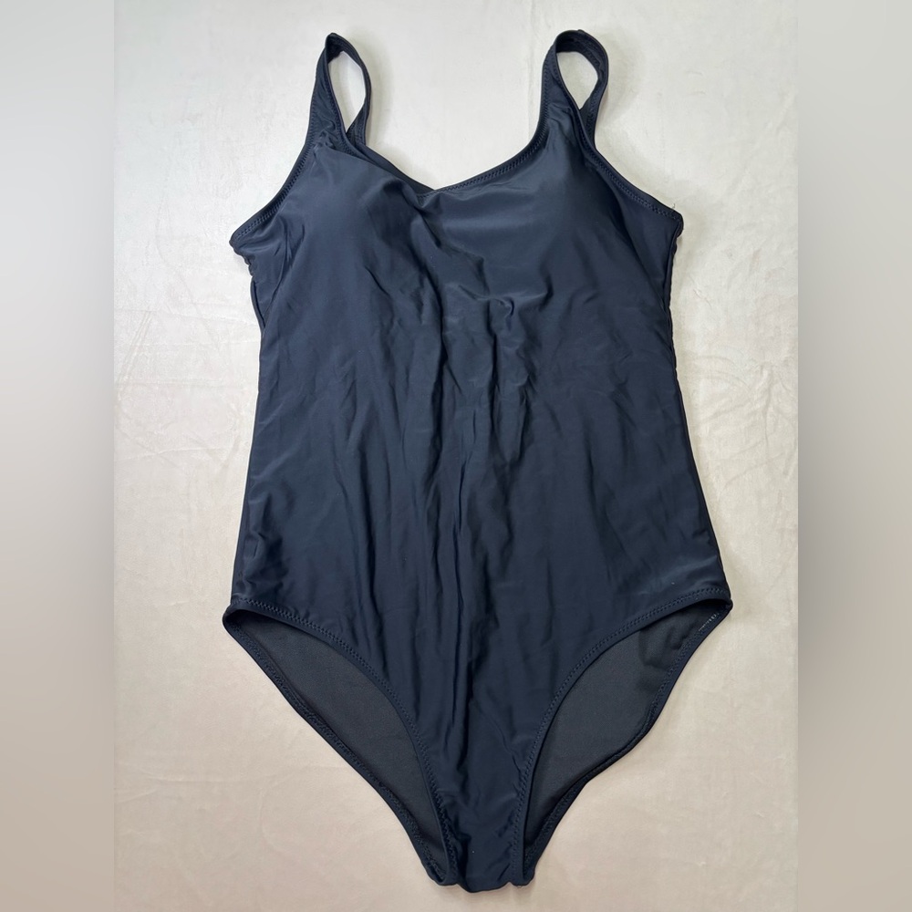 Women’s One Piece Black Back Criss Cross Swimsuit Size Large Bin I